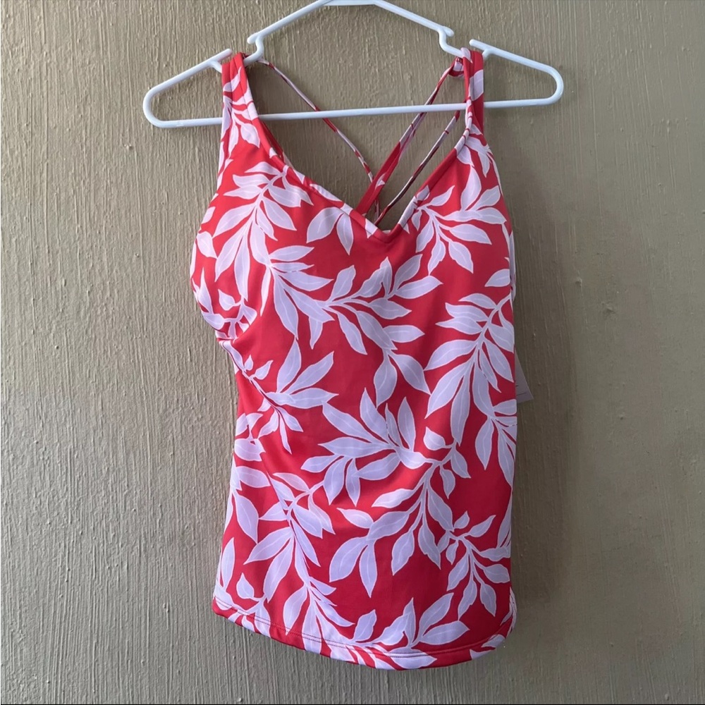 All In Motion Women's Plus Size V-Neck Swim Tankini Top Floral Red Plus Sz 18W